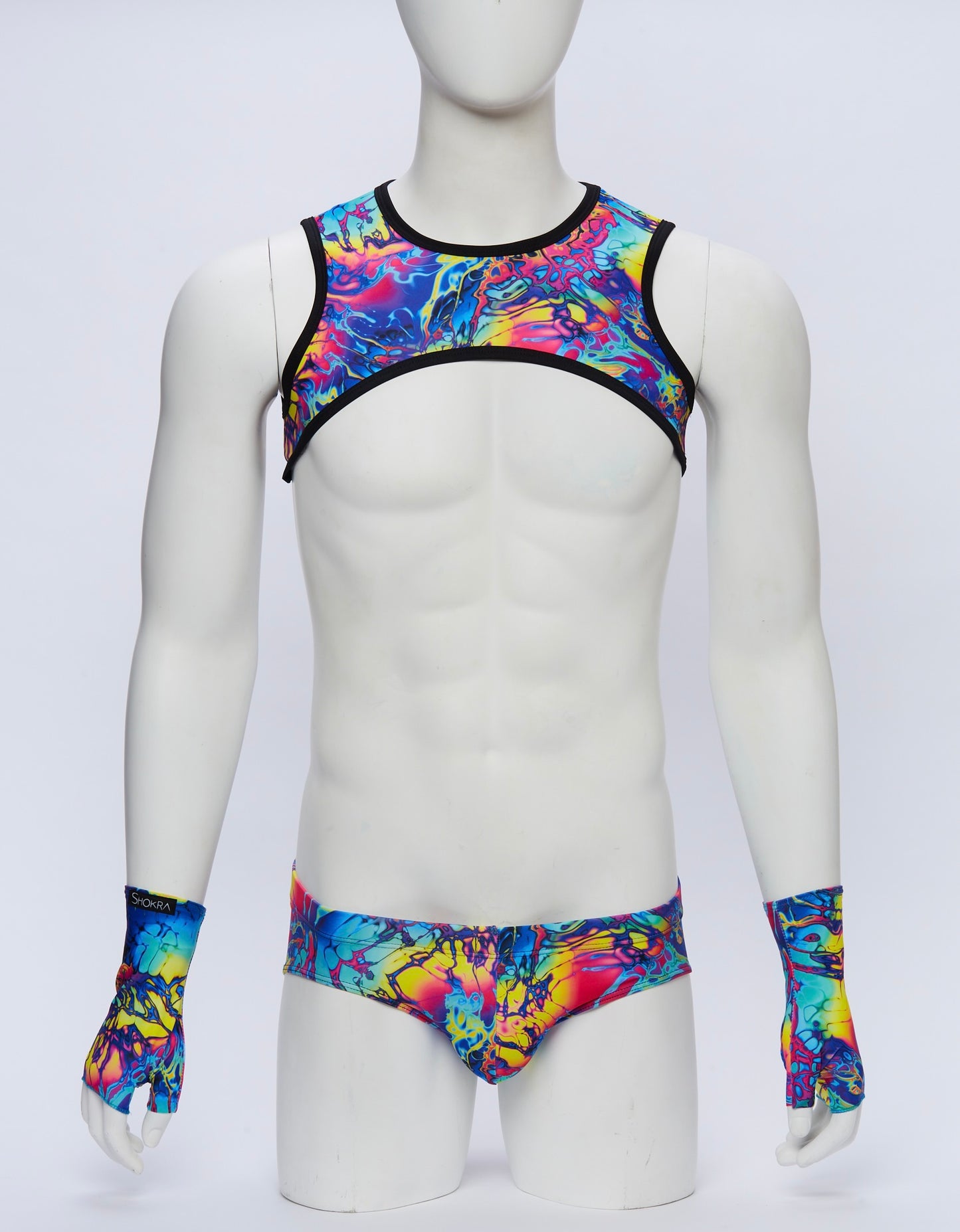 Rainbow Swirl Cropped Harness with Briefs and Gloves