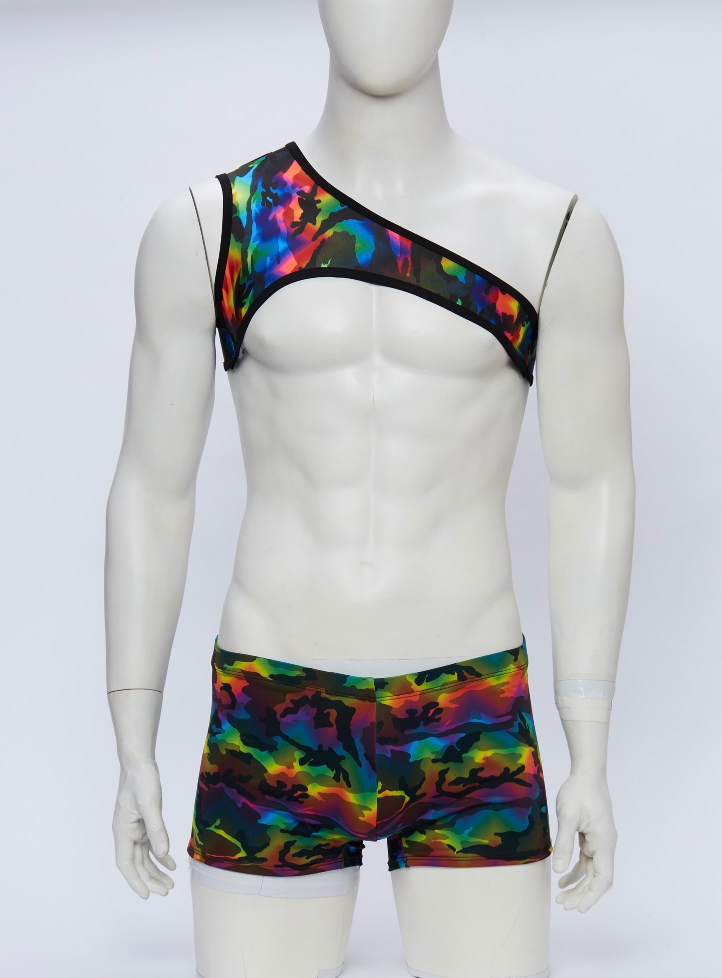 Rainbow Camouflage Asymmetrical Crop with Square Cut Brief