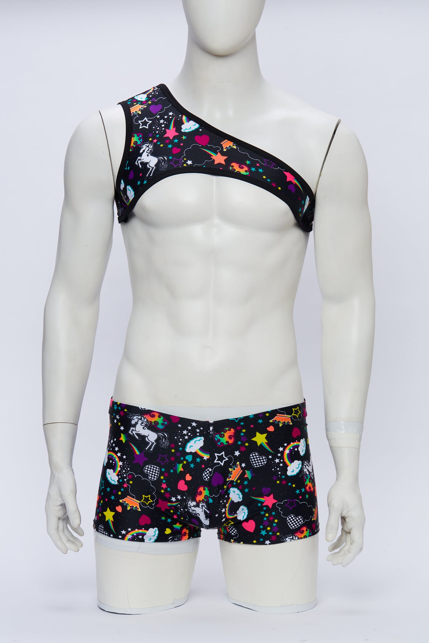 Men's Asymmetrical Harness- Rainbow Unicorn