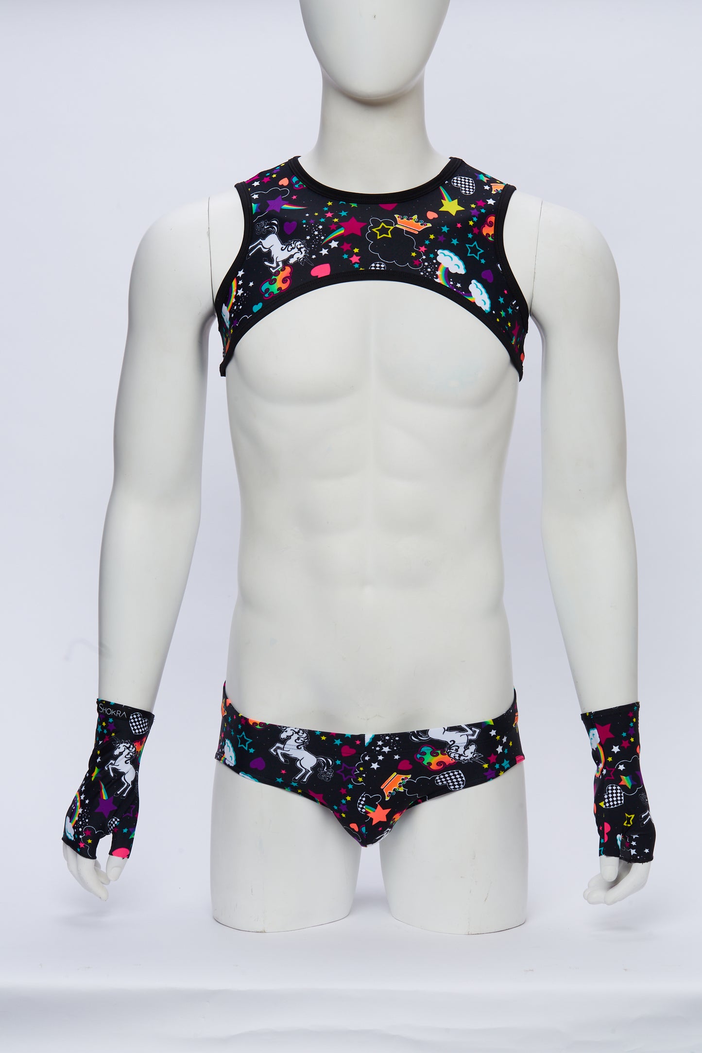 Men's Cropped Harness- Rainbow Unicorn