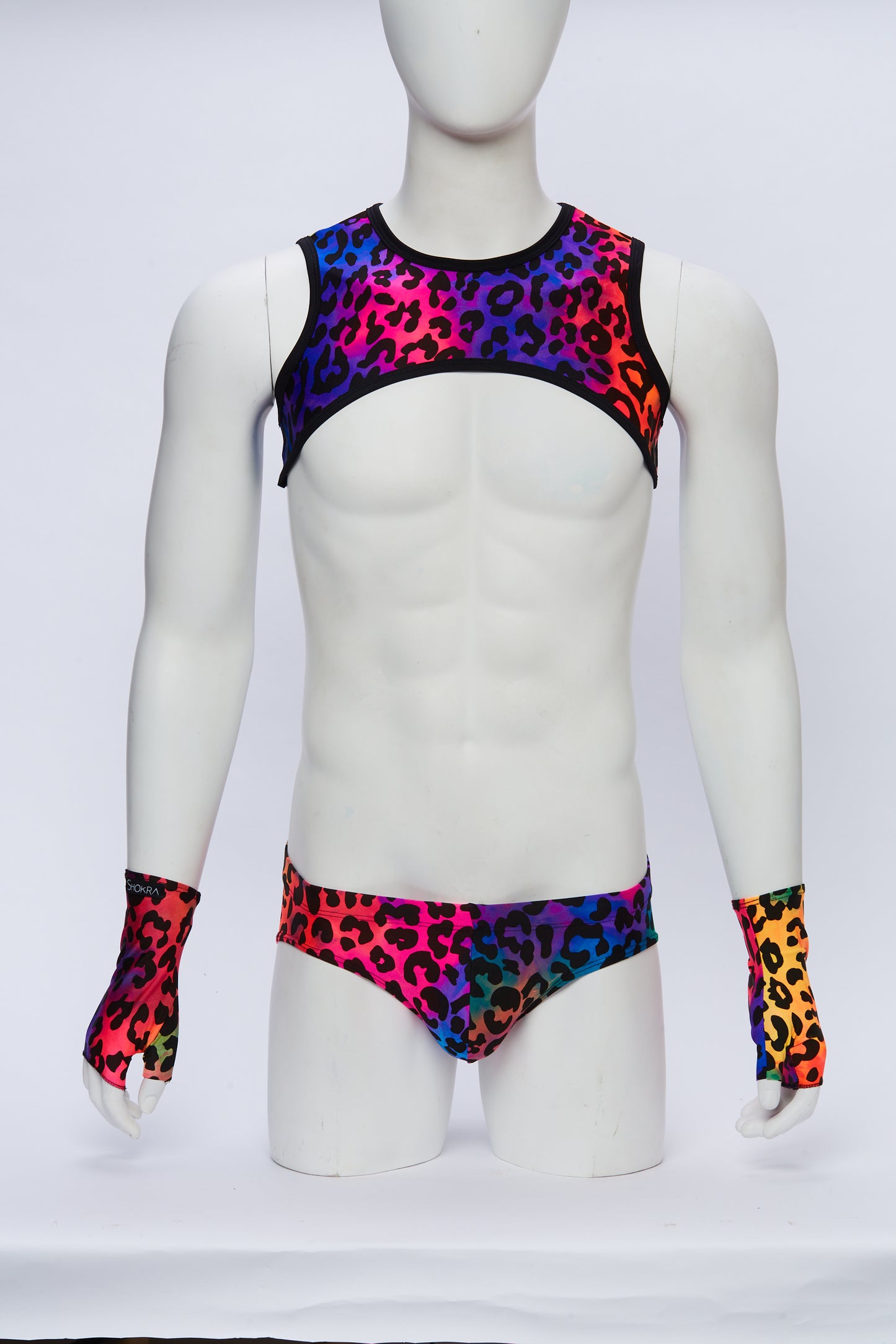 Men's Cropped Harness- Rainbow Leopard