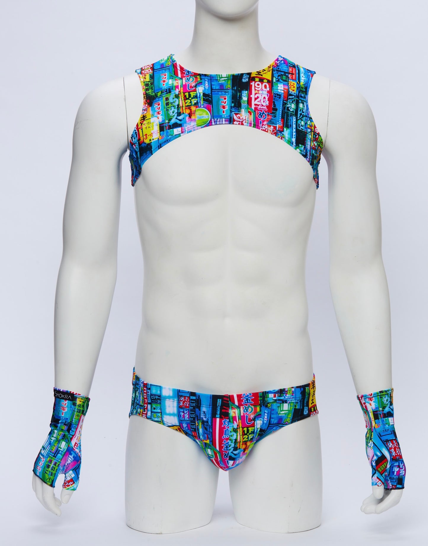 Tokyo Lights Cropped harness with Brief and Gloves