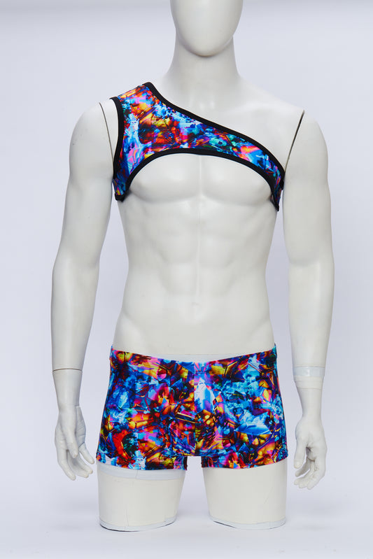 Kaleidoscope Asymmetrical Harness with Square Cut Brief