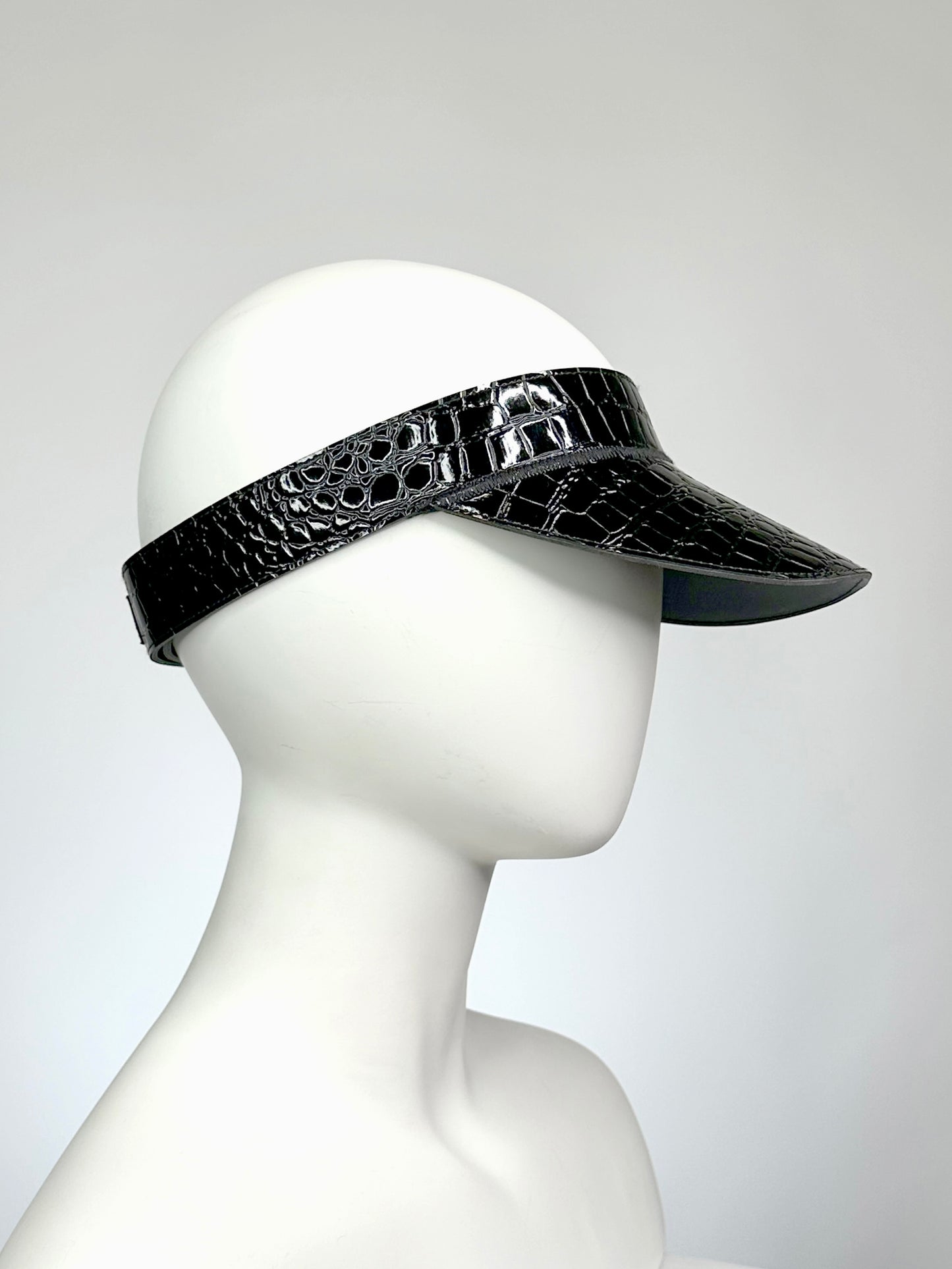 Black Faux Croc Visor