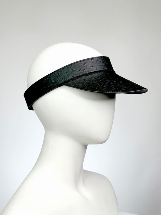 Black Faux Ostrich Visor