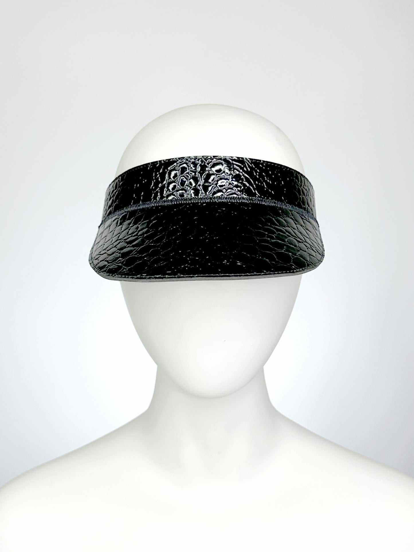 Black Faux Croc Visor