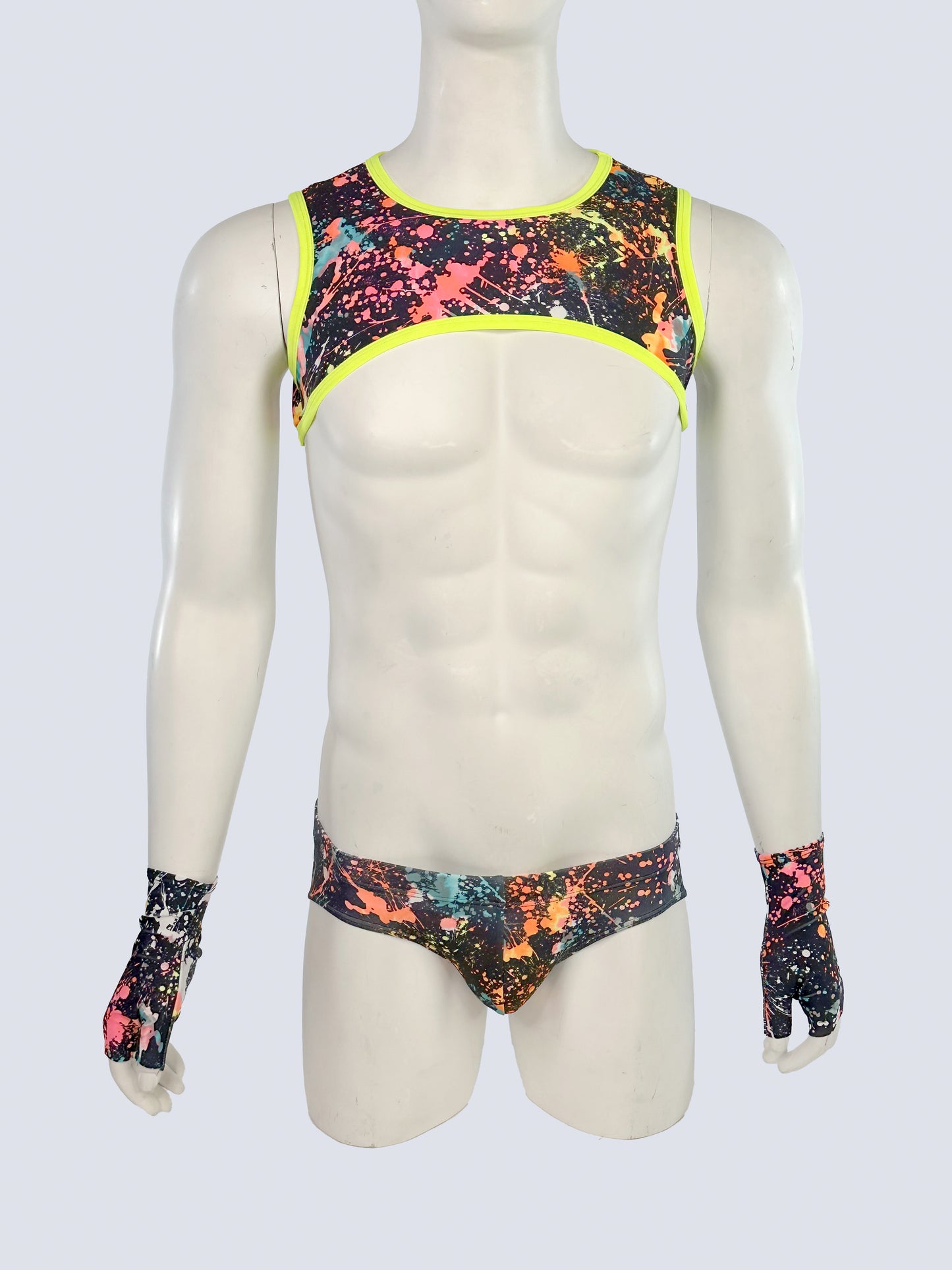 Neon Splatter Cropped Harness with Brief and Gloves