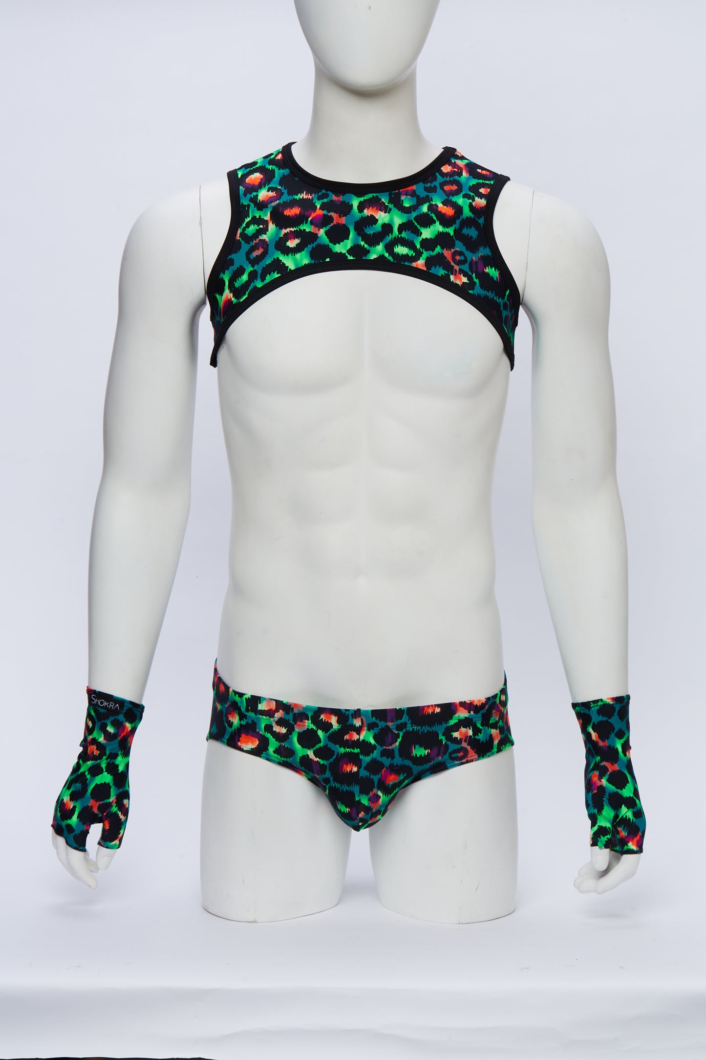 Men's Cropped Harness- Green Leopard