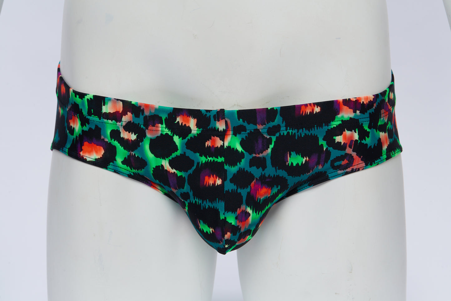 Men's Swim Brief- Green Leopard