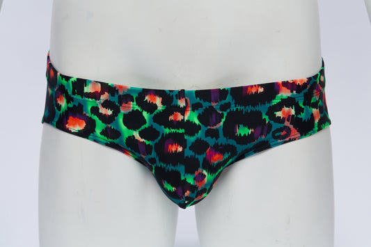 Men's Swim Brief- Green Leopard