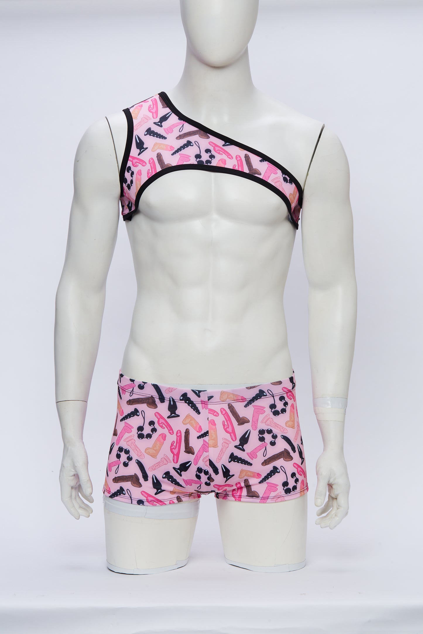 Happy Hole Asymmetrical Harness with Square Cut Brief