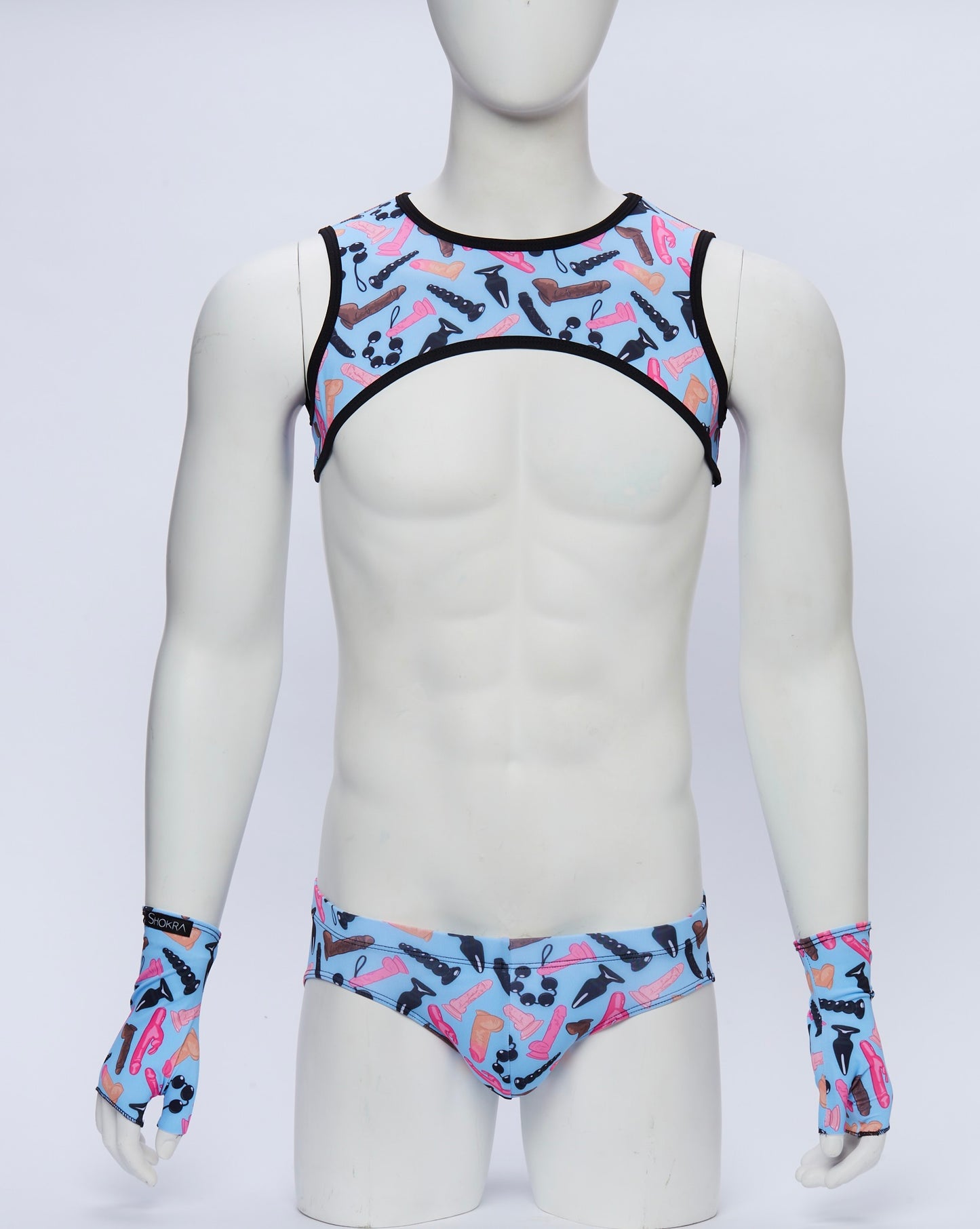 Happy Hole Cropped Harness with Briefs and Gloves