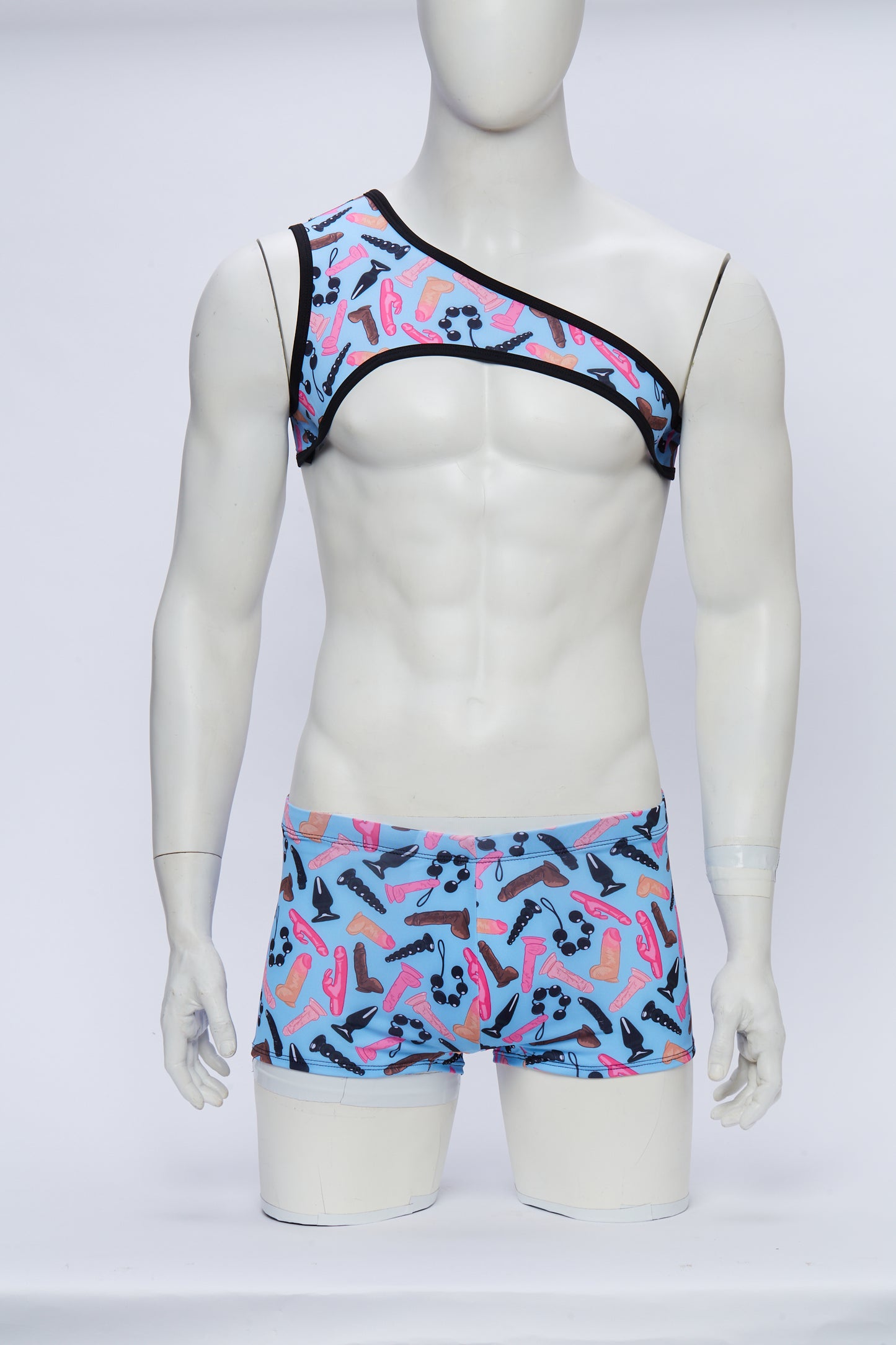 Happy Hole Asymmetrical Harness with Square Cut Brief