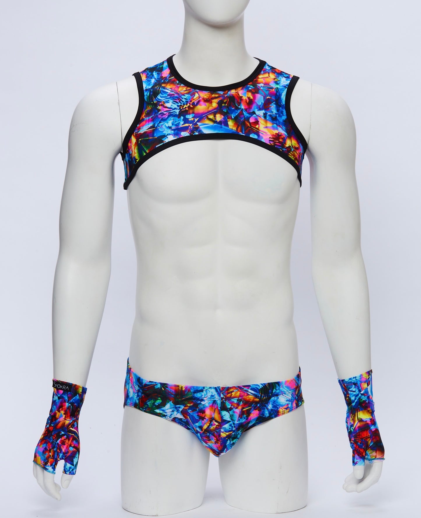 Kaleidoscope Cropped Harness with Briefs and Gloves